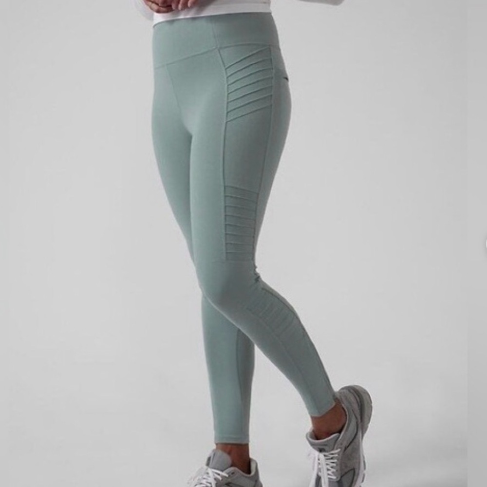 Athleta Delancey Moto Tight M Ankle Zippers Seagram EUC